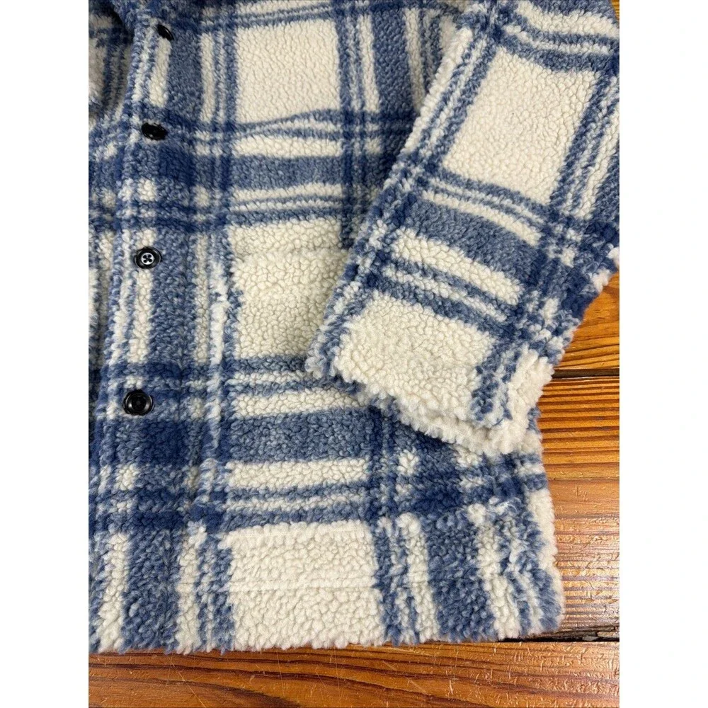 J Crew Nordic All Weather Designs Fuzzy Sherpa Fleece Jacket Women L Window Pane
